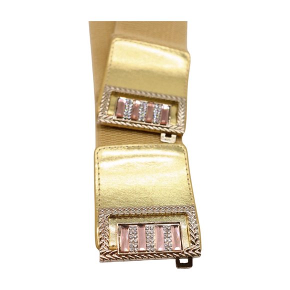 New Women Gold Elastic Wide Fashion Belt Bling Metal Square Buckle S M z089 - Picture 14 of 17